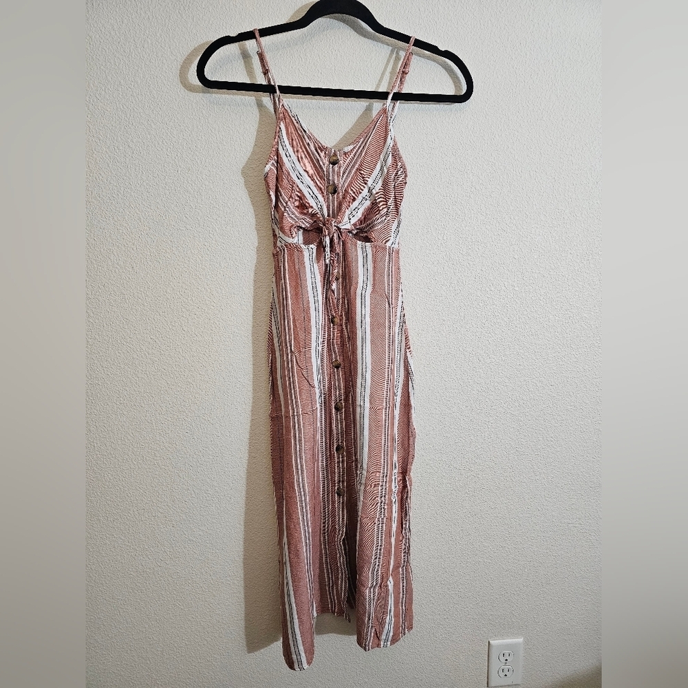 Mimi Chica Brown and White Striped Maxi Dress